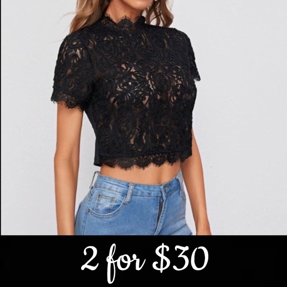 Tops - 💥1 Left💥 🆕 XL Mock-Neck Lace Crop Top